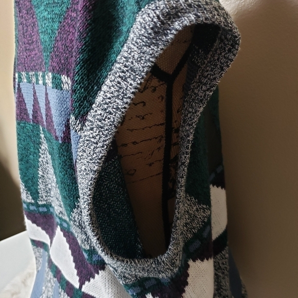 Vintage 80s Unisex Geometric Buttonfront Sweater Cardigan Vest-Size Men's XL - Picture 6 of 9